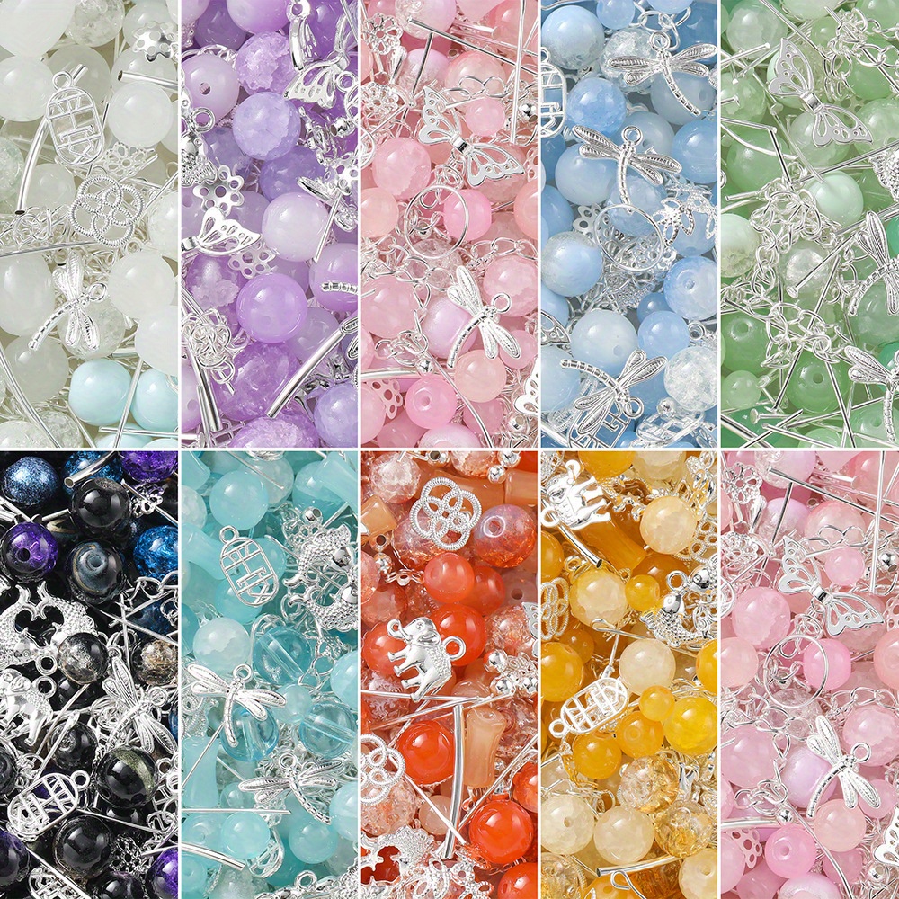 

30g/pack New Glass Charm Spacer Beads + Silvery Metal Mixed Style Mixed Size Same Color Series Beads For Jewelry Making Diy Fashion Bracelet Necklace Anklet Handmade Beaded Accessories