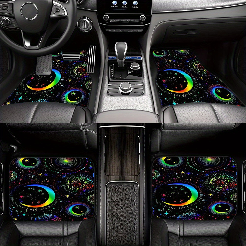

1pc/2pcs/4pcs Colorful Moon And Stars Pattern Car Floor Mats Automotive Floor Mats With Non Slip Front & Rear Mats Carpets All Weather Protection