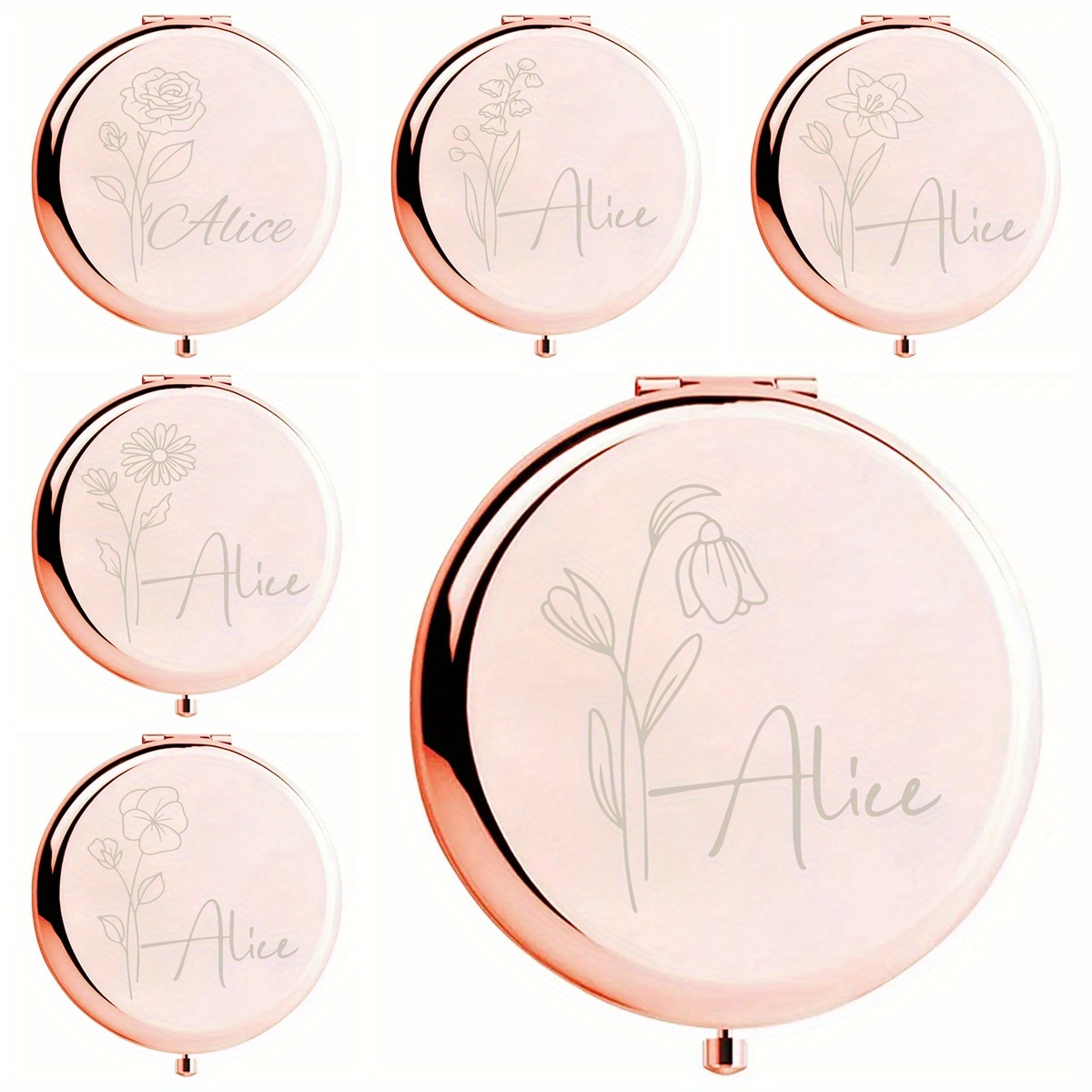 

1pc Custom Name Individuality Wick Flower Mirror Necessities Compact Pocket Makeup Folding Mirror Graduation Gift, Birthday Valentine Anniversary Present, Party Favor Gifts