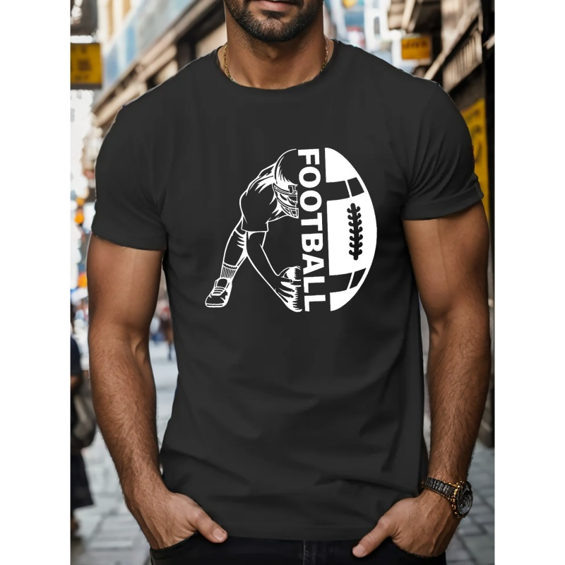 

Football Print T Shirt, Tees For Men, Casual Short Sleeve T-shirt For Summer