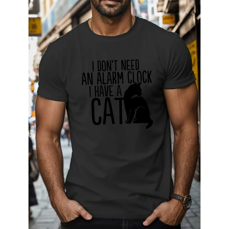 

I Have A Cat Print T Shirt, Tees For Men, Casual Short Sleeve T-shirt For Summer