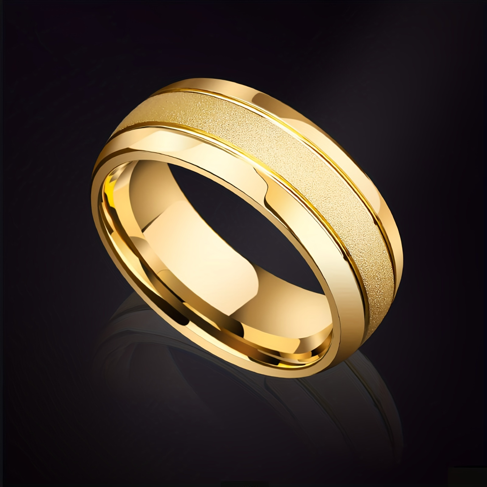 Men's Matte Golden Titanium Steel Wedding Ring, 8mm Width