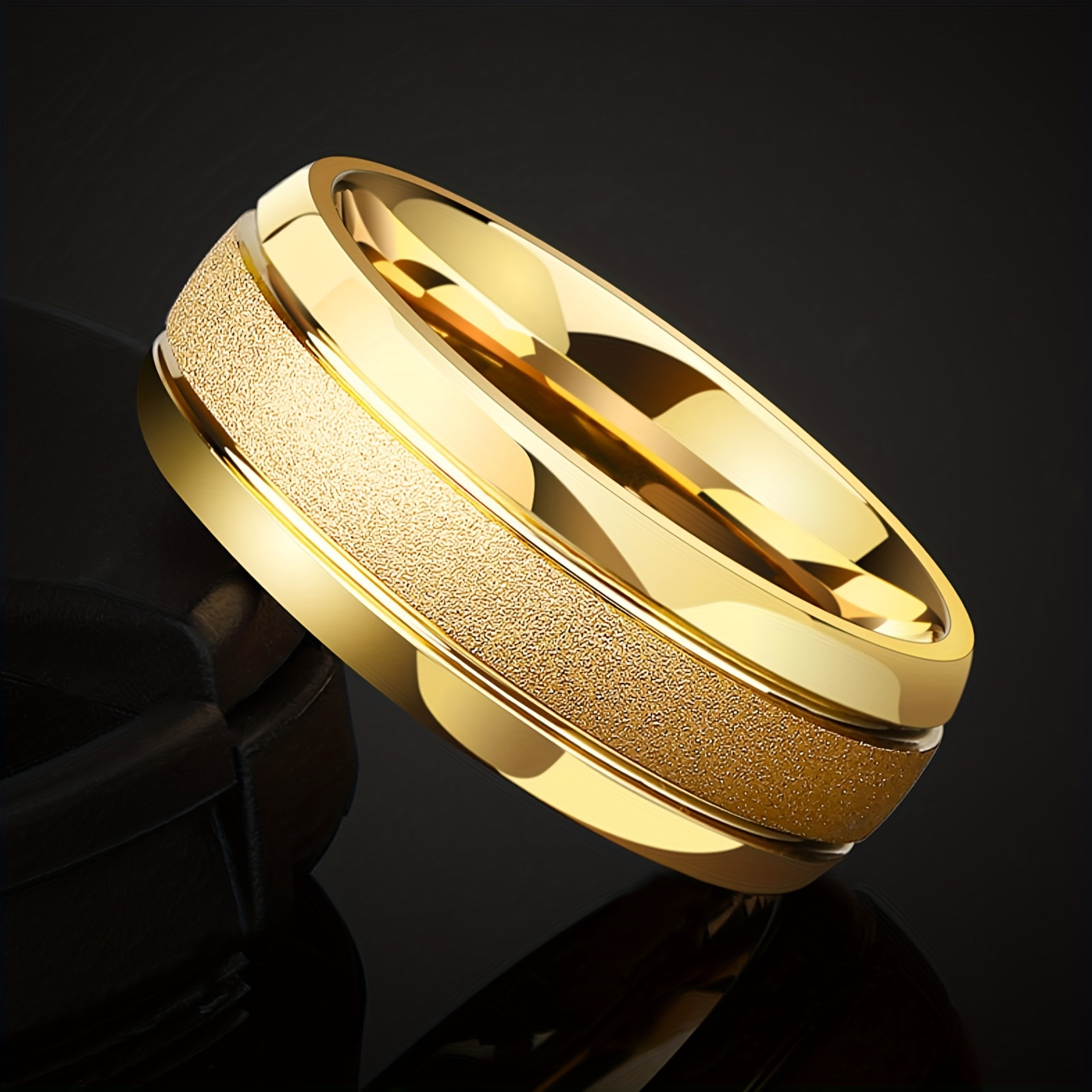 Men's Matte Golden Titanium Steel Wedding Ring, 8mm Width