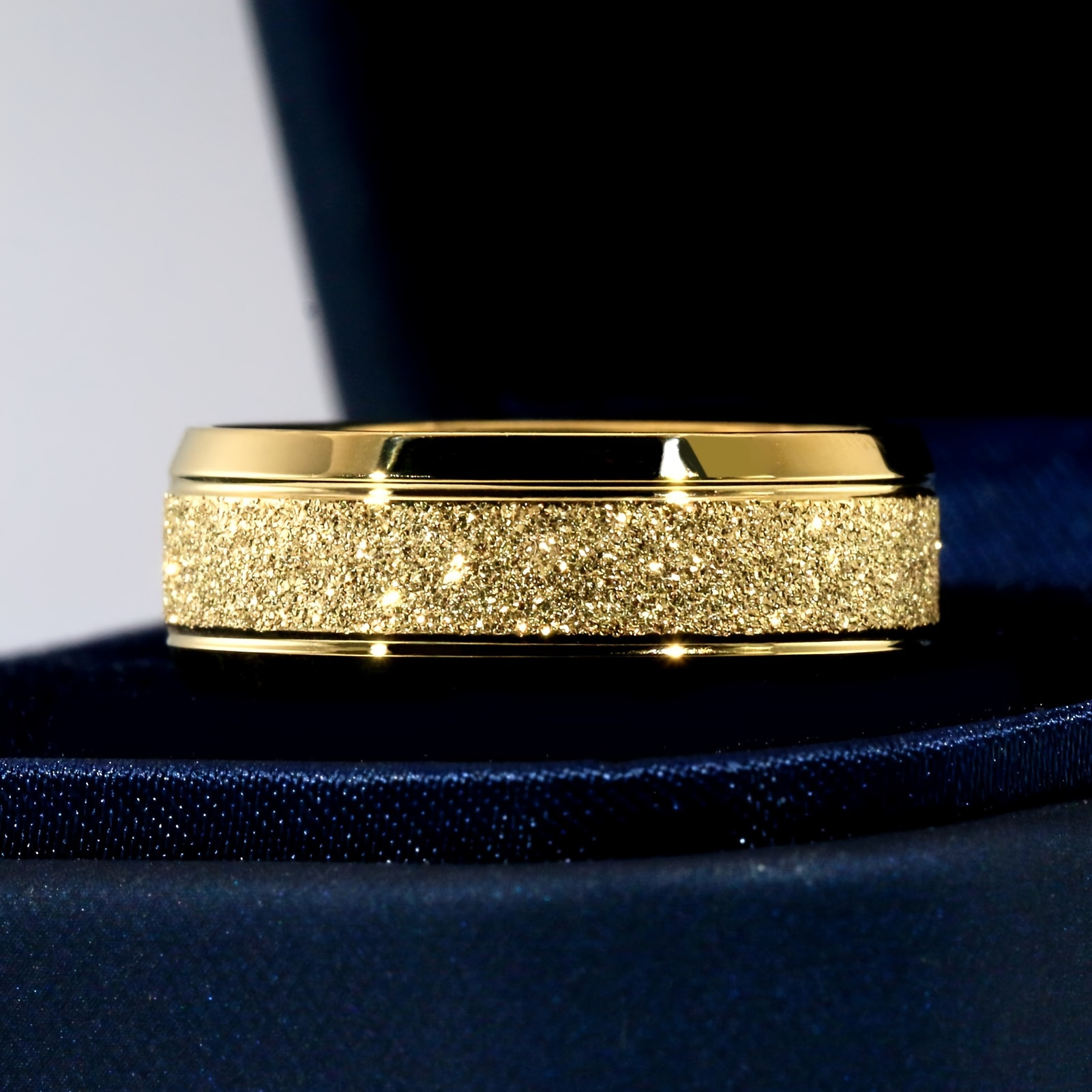 Men's Matte Golden Titanium Steel Wedding Ring, 8mm Width