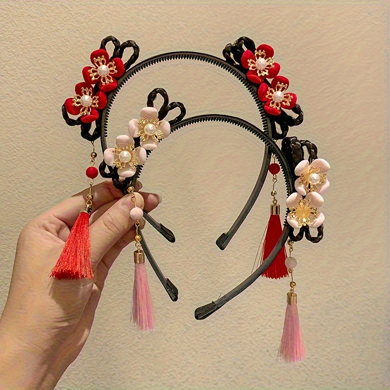 

1pc Chinese Style Headband Traditional Flower & Tassel Design Hair Hoop Happy New Year Headwear Outdoor Party Photo Props Supplies