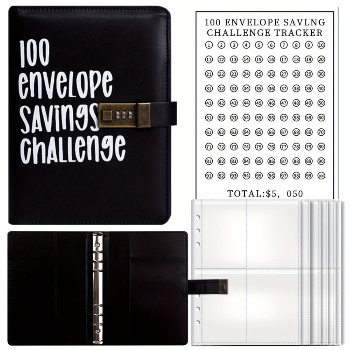  100 sobres desafío de ahorro de dinero, hojas de desafíos de  ahorro, forma fácil y divertida de ahorrar $5,050, carpeta de presupuesto  con sobres de efectivo, libro de desafíos de ahorro
