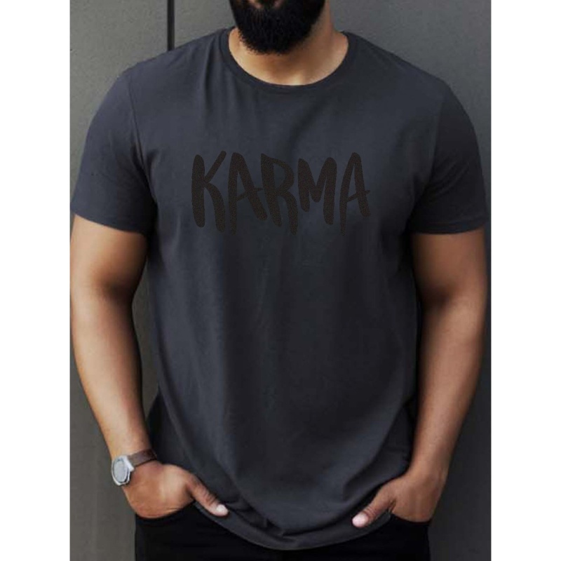 

Karma Print T Shirt, Tees For Men, Casual Short Sleeve T-shirt For Summer