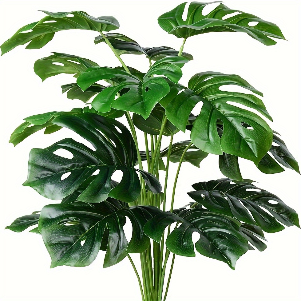 

2pcs Artificial Palm Leaves - Uv Resistant Monstera & Turtle Tree Greenery, Large Realistic Tropical Plant Decor For Indoor/outdoor Use