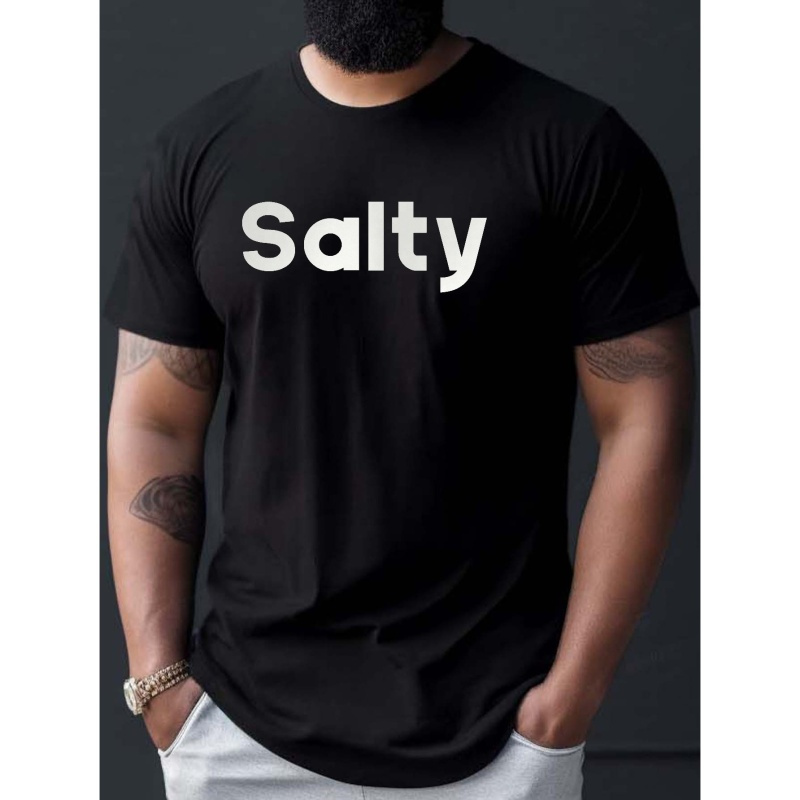 

Salty Print T Shirt, Tees For Men, Casual Short Sleeve T-shirt For Summer