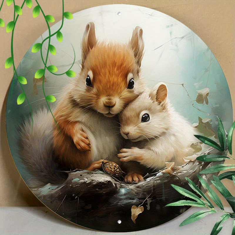 

1pc 8x8inch (20x20cm) Round Aluminum Sign Metal Tin Sign Forest Animals Mama Squirrel Mother's Day For Man Cave Home Decor Coffee Shop Kitchen