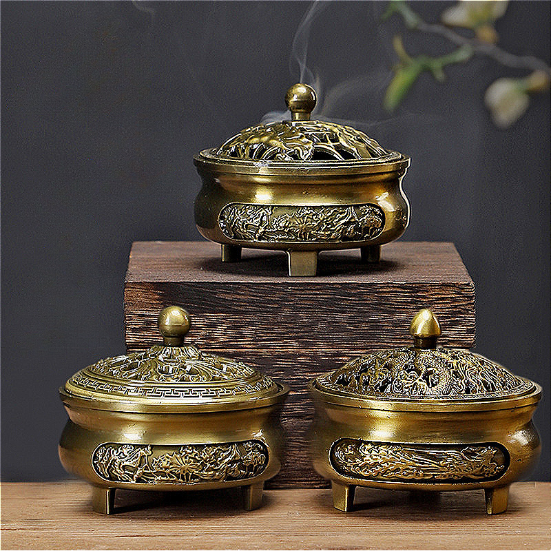 Alloy Three-legged Carved Incense Holder Desktop Incense Holder