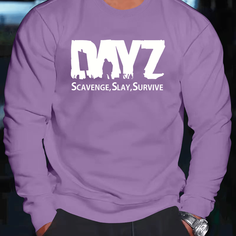 

Dayz Print Fashionable Men's Casual Long Sleeve Crew Neck Pullover Sweatshirt, Suitable For Outdoor Sports, For Autumn Spring, Can Be Paired With Necklace, As Gifts