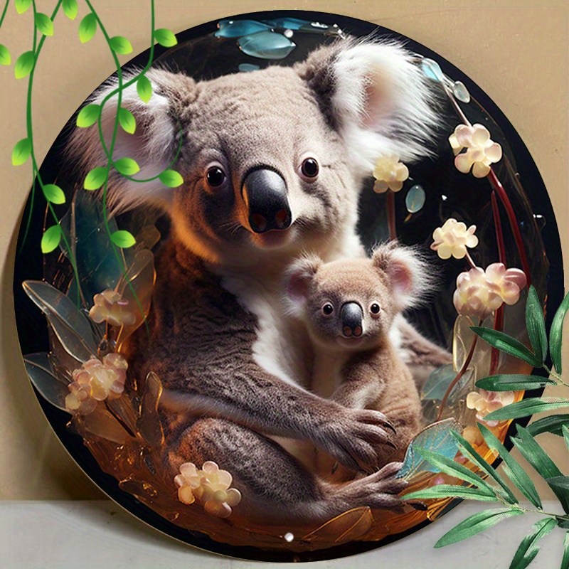 

1pc 8x8inch (20x20cm) Round Aluminum Sign Metal Tin Sign Koala Logo Vintage Wall Decor For Office, Indoor, Bathroom, Business, Outdoor, Mother's Day Gift