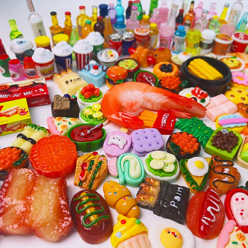 20 100pcs miniature food drinks bottle tableware assorted pretend foods mini dollhouse accessories mixed resin kitchen food cutlery kitchen cooking game party favors halloween christmas gift details 0