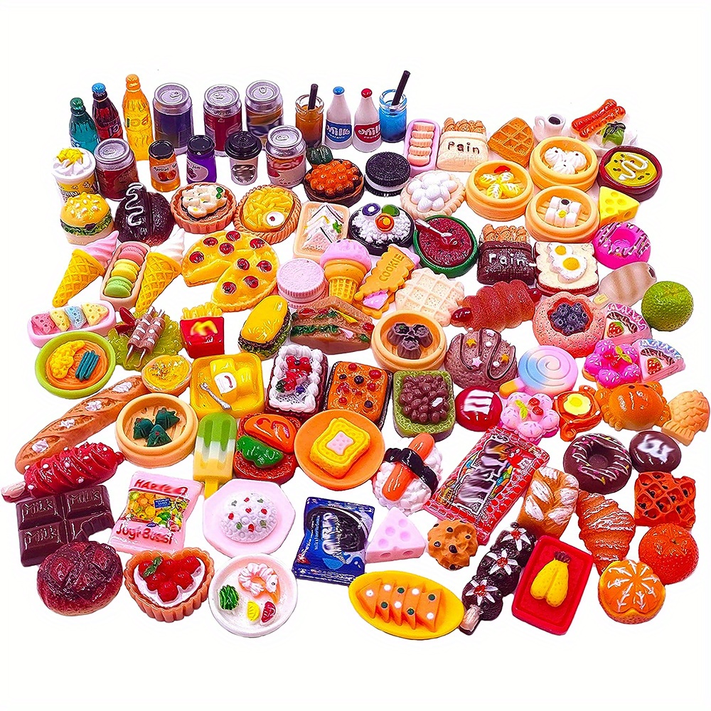 20 100pcs miniature food drinks bottle tableware assorted pretend foods mini dollhouse accessories mixed resin kitchen food cutlery kitchen cooking game party favors halloween christmas gift details 2