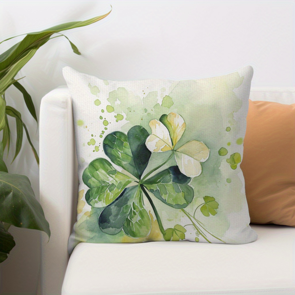 

1pc Lucky Four-leaf Clover Pattern Square Polyester Cushion Cover, Throw Pillow Cover, Bedroom Accessories, Sofa Cushion Cover, Living Room Throw Pillow Cover (no Pillow Core)