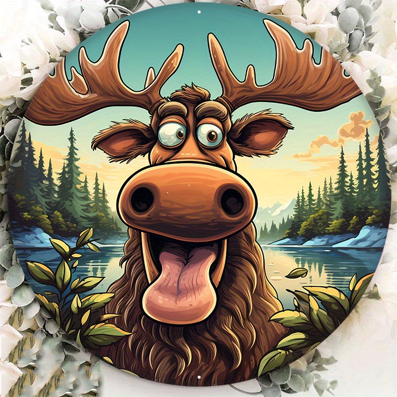 

1pc 8x8inch (20x20cm) Aluminum Metal Sign A Circular Ornament With A Moose On It For Home And Kitchen Bar Man Cave Cafe Garage Wall Decor