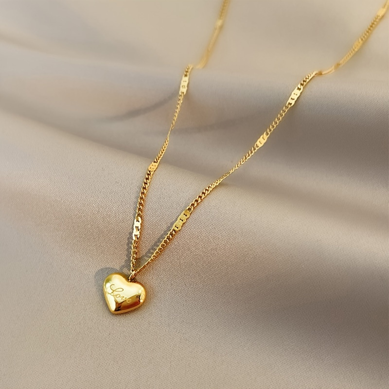creative golden heart pendant necklace for boys and girls holiday party gift details 0