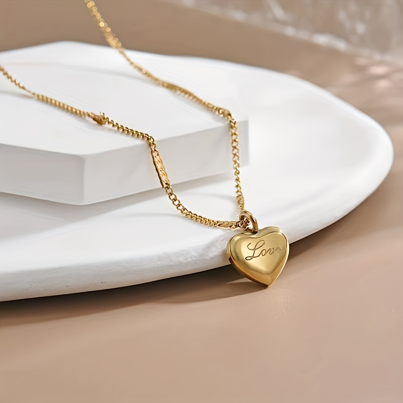 creative golden heart pendant necklace for boys and girls holiday party gift details 2