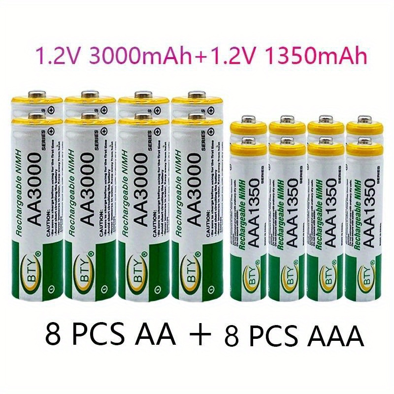 TEMU Pila recargable Nimh AAA de 1.2V, 3000mAh, compatible con MP3, móvil, RC, linterna LED, control remoto, coche, vehículo todoterreno, ratón, mini