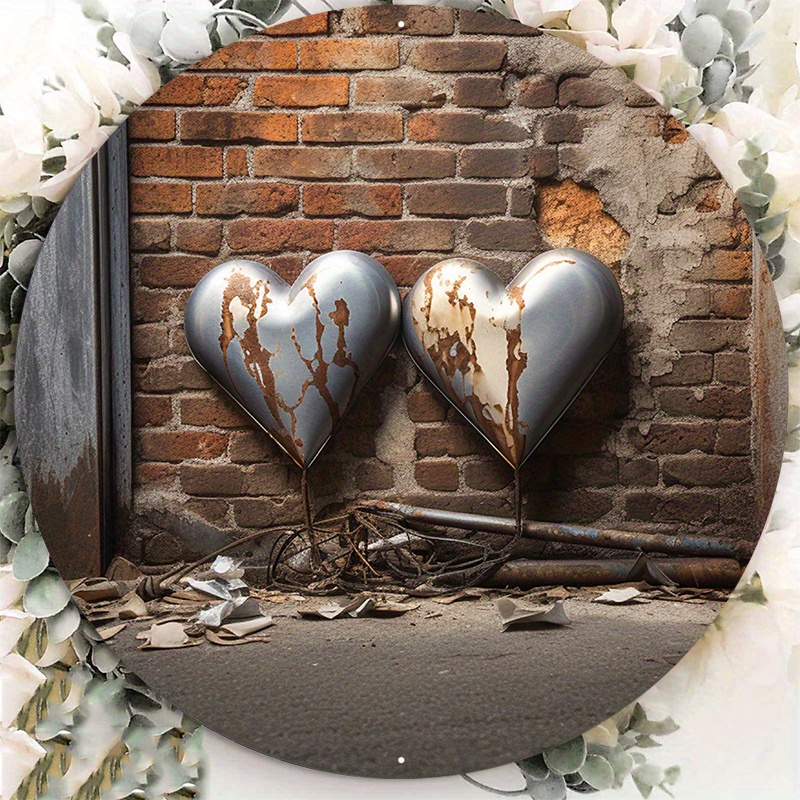 

1pc 8x8inch (20x20cm) Aluminum Metal Sign With 2 Hearts On Wall