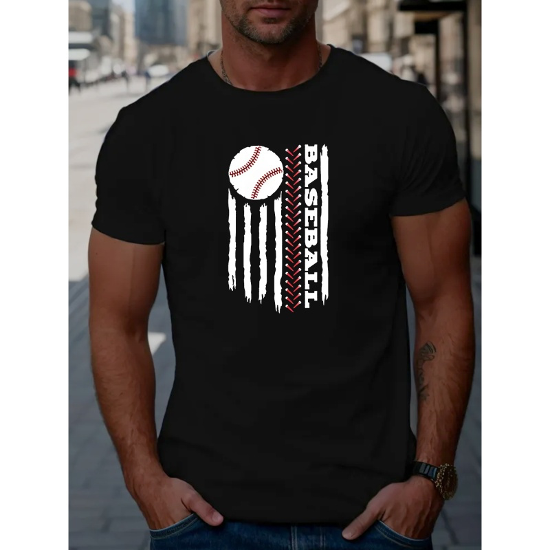 

Baseball Print T Shirt, Tees For Men, Casual Short Sleeve T-shirt For Summer