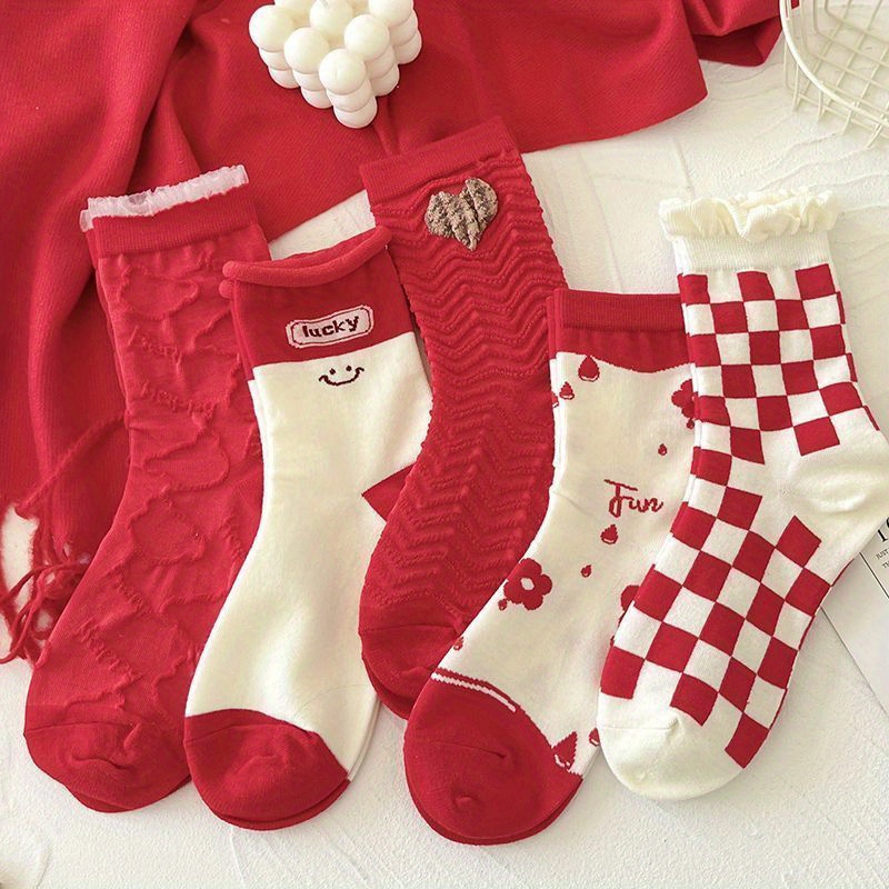 1 par de calcetines rojos Fu decorativos, cálidos, cómodos, casuales,  suaves, gruesos, medias Mujere Yuyangstore Calcetines Adultos