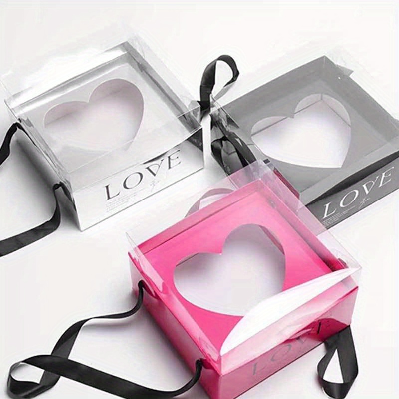 

2pcs Elegant Heart Flower Gift Boxes - Transparent Pvc & Paper Packaging For Wedding Favors, Presentations