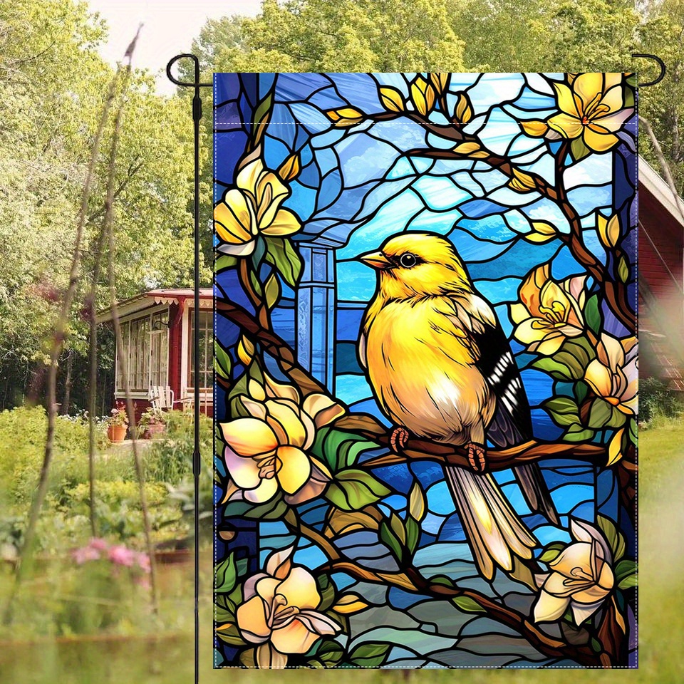 

1pc, Stained Glass Goldfinch Spring Summer Welcome Garden Flag, Double Sided Garden Yard Flag, Home Decor, Outside Decor, Yard Decor, Garden Decor, Holiday Decor, No Flagpole 12x18in