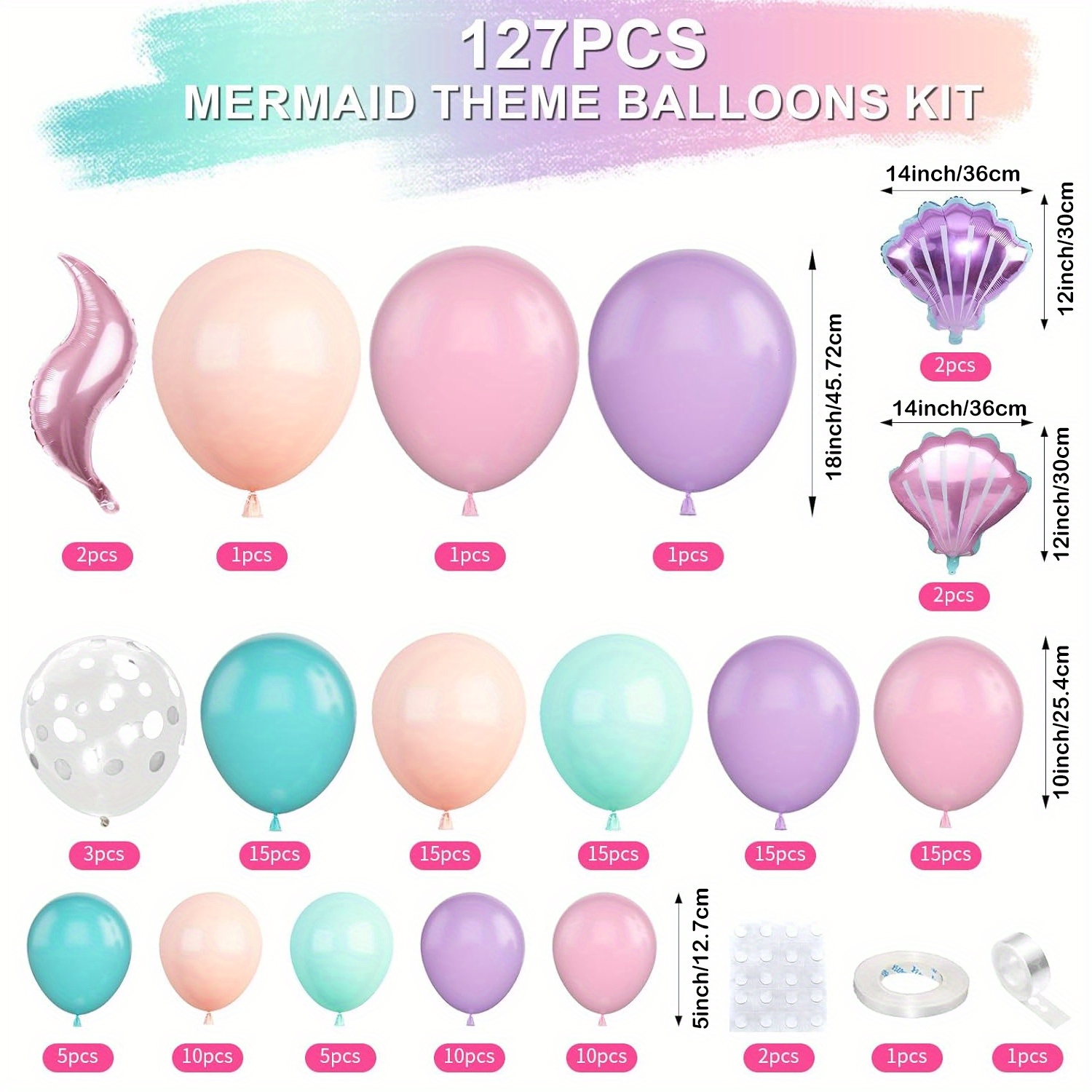 Pink Purple Latex Light Pink Balloons Garland Kit Mermaid Tail