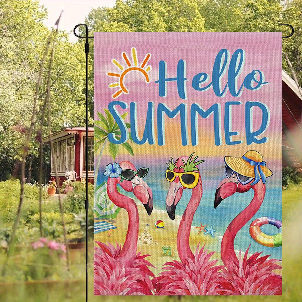 

1pc, Hello Summer Flamingo Garden Flag, Double Sided Garden Yard Flag, Home Decor, Outside Decor, Yard Decor, Garden Decor, Holiday Decor, No Flagpole 12x18in