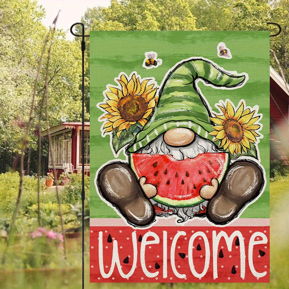 

1pc, Summer Gnome Watermelon Garden Flag, Double Sided Garden Yard Flag, Home Decor, Outside Decor, Yard Decor, Garden Decor, Holiday Decor, No Flagpole 12x18in