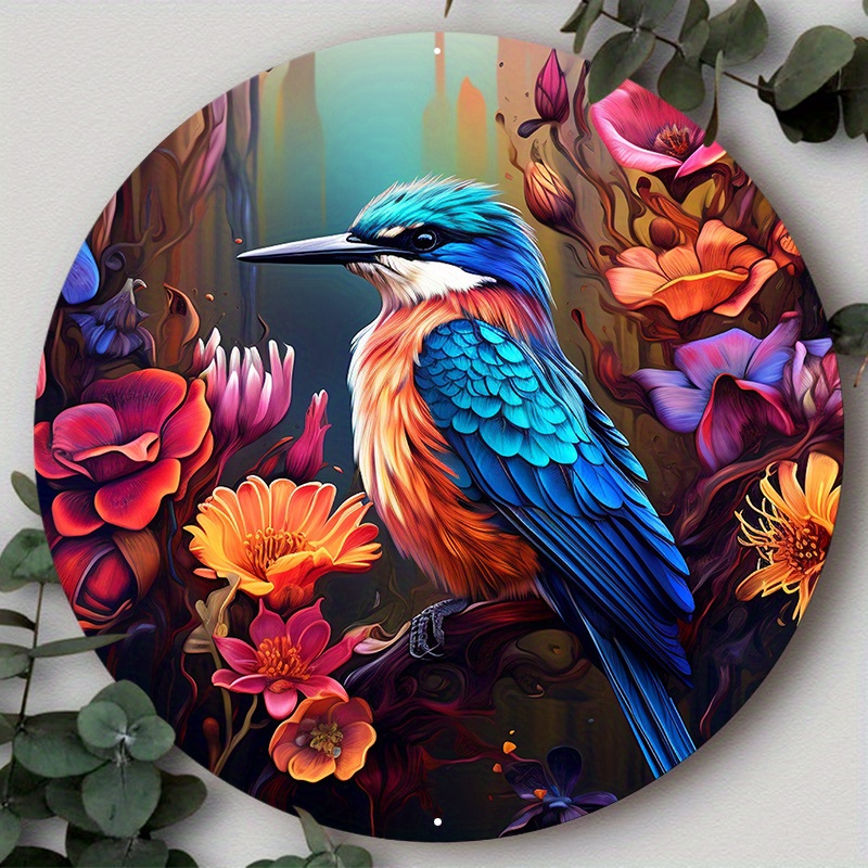 

1pc 8x8inch (20x20cm) Aluminum Metal Sign With Colorful Flowers And A Bird, Suitable For Various Scenarios