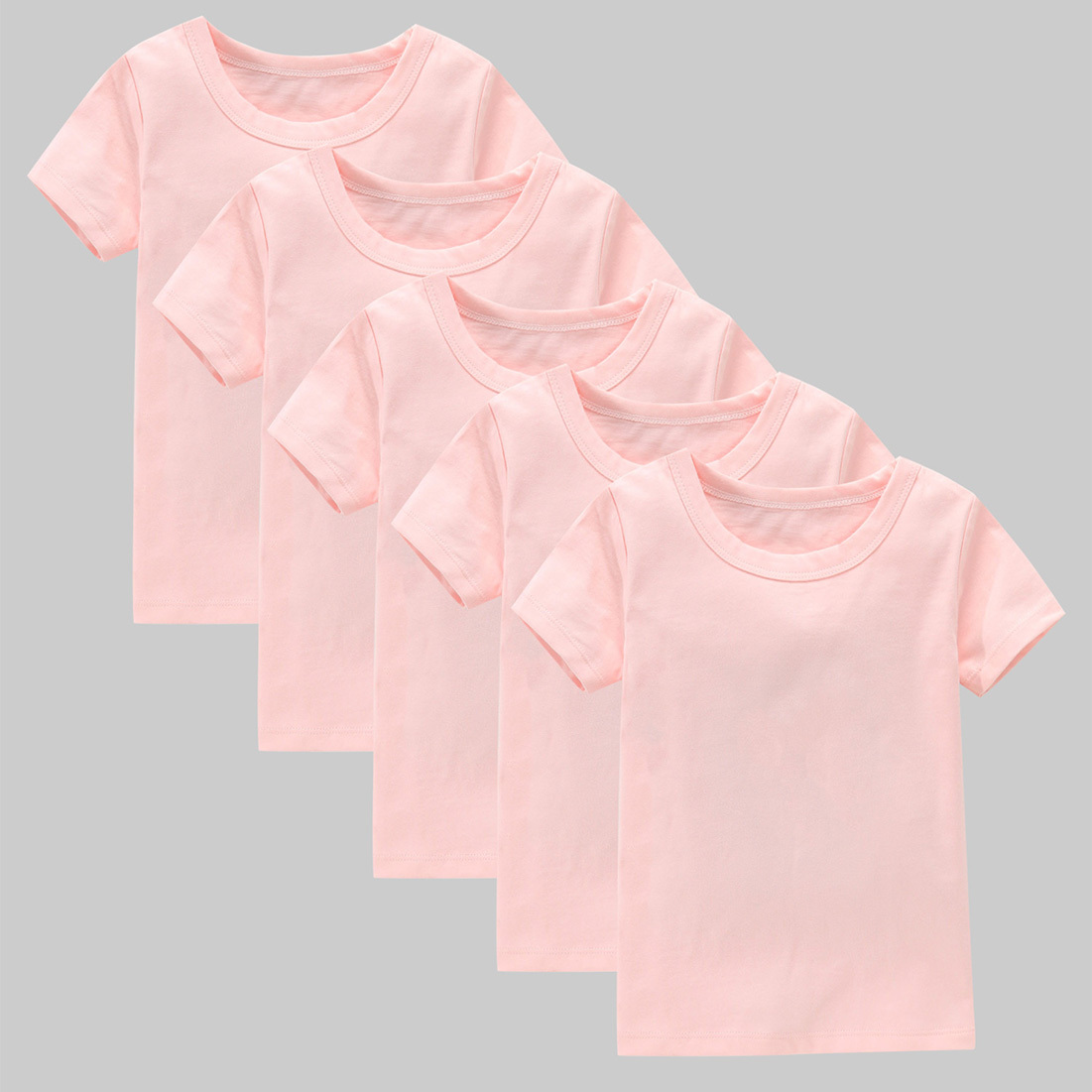 

5pcs Basic Cotton Tees For Girls, Comfort Fit Short Sleeve Solid Color T-shirt Tops Set