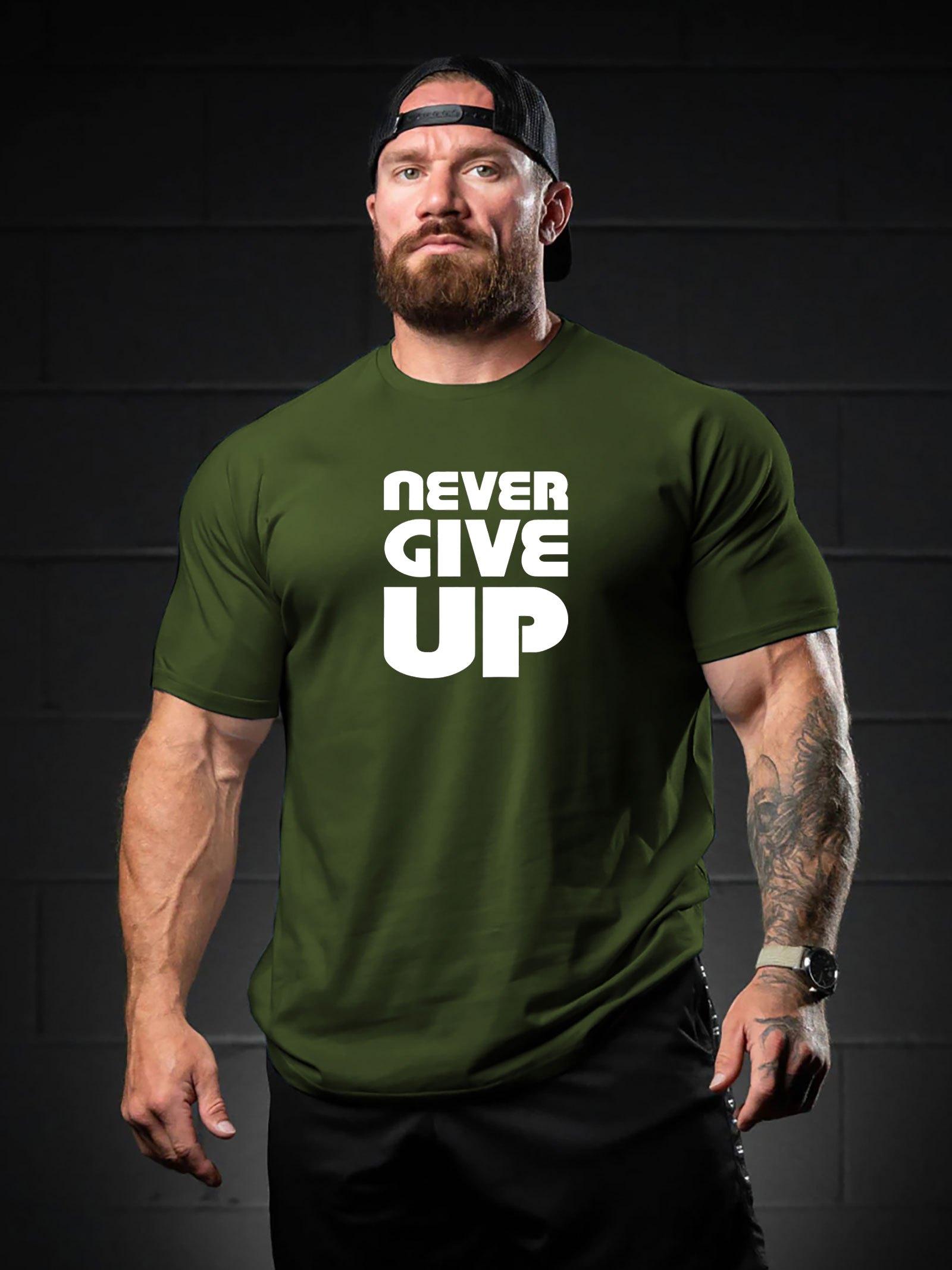 Plus Size Never Give Print Men's Trendy Comfy T shirt Casual - Temu Canada