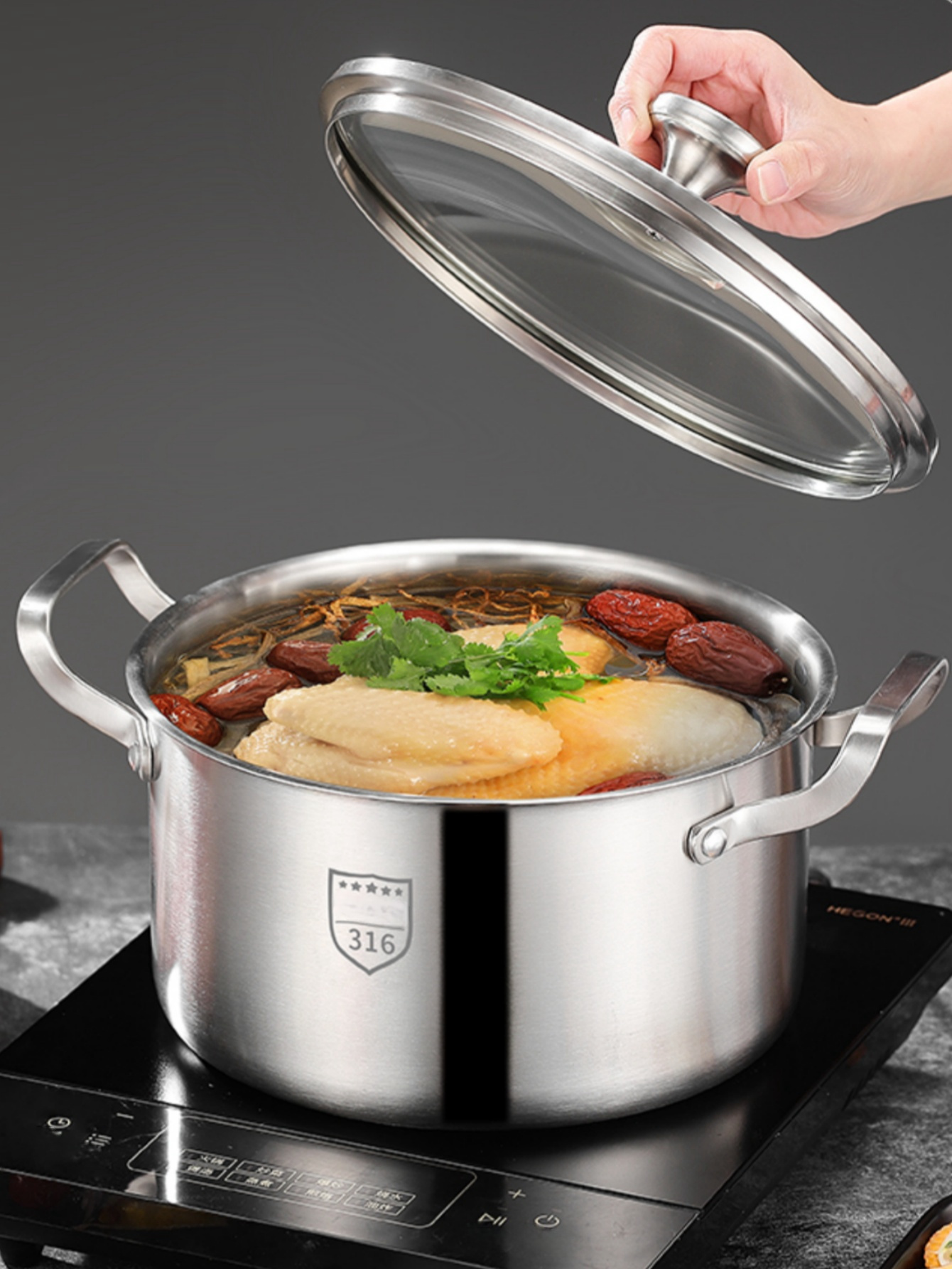 stainless steel soup steamer pot thickened multi functional steamer for home use milk pot   boiling pot steaming bamboo steamer kitchen gas stove induction cooktop compatible details 1