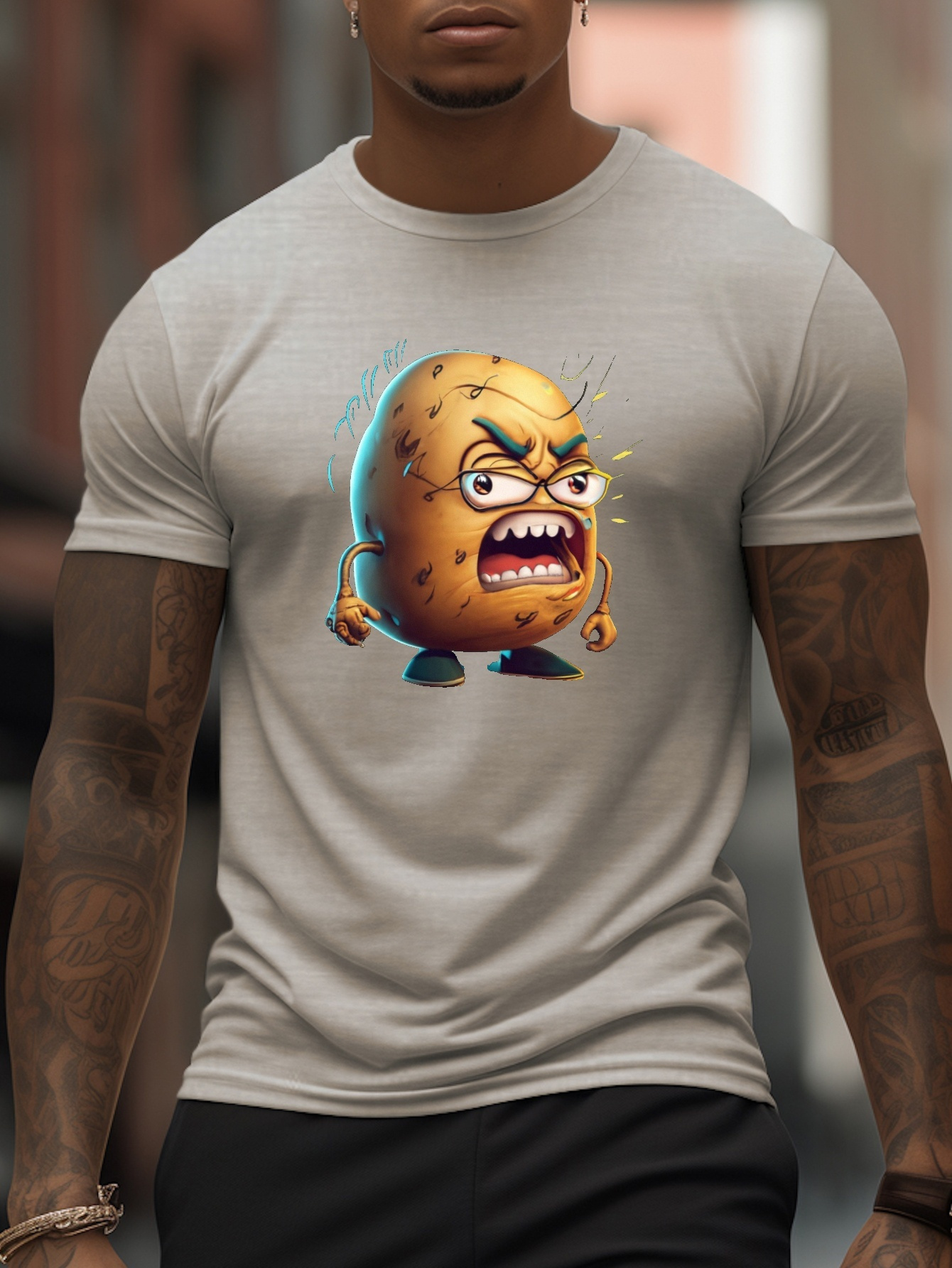 Angry Potato Print T Shirt Tees Men Casual Short Sleeve T - Temu Canada