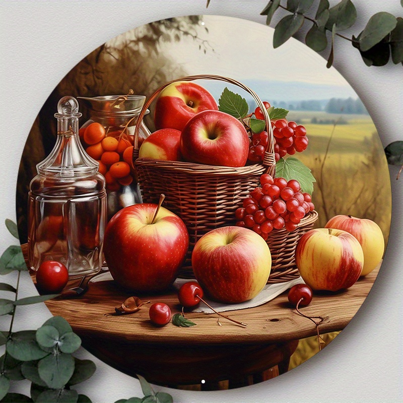 

1pc 8x8inch/20*20cm Aluminum Metal Sign Pie, A Jar And Some Apples, Hs, Suitable For Various Scenarios