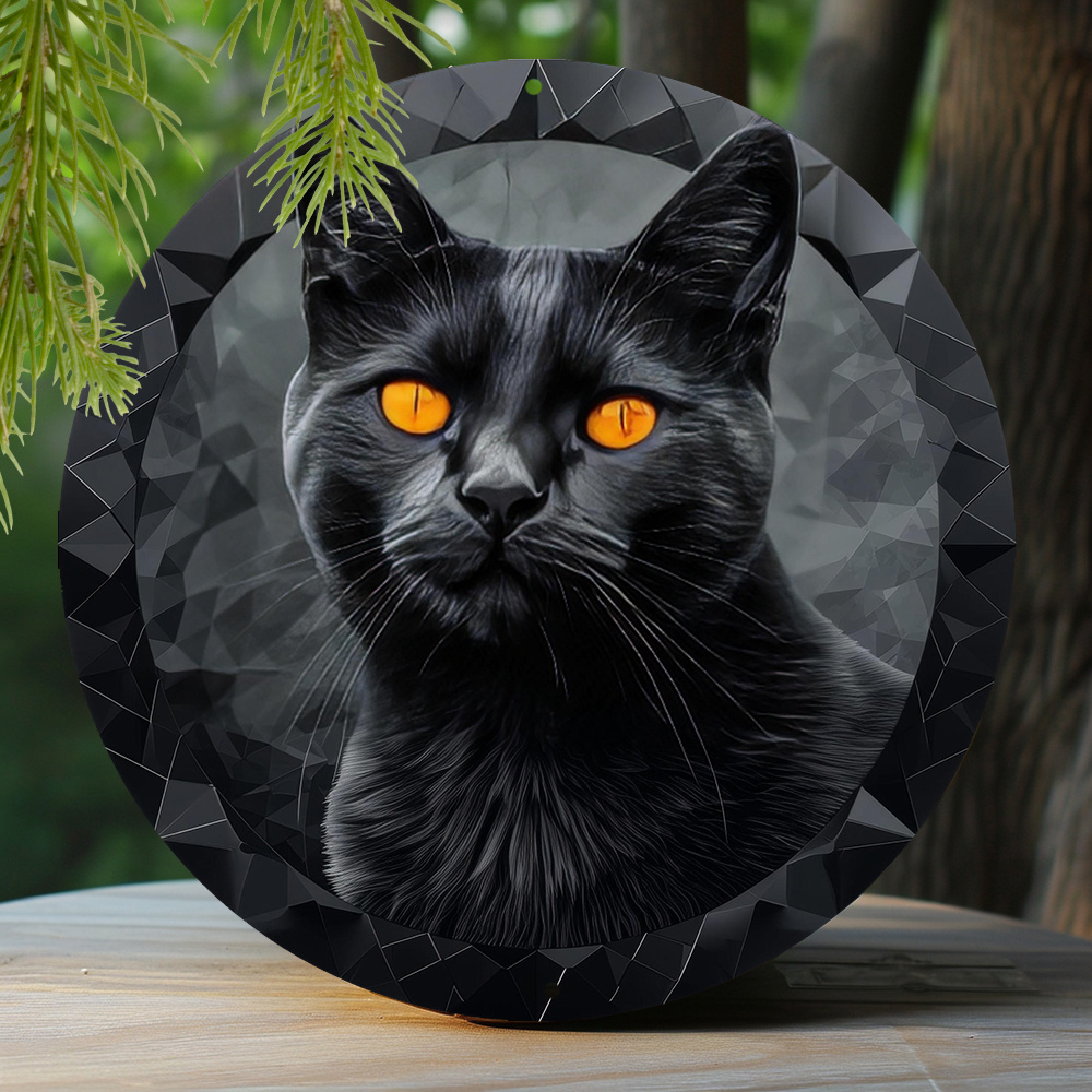 

1pc 8x8 Inch Spring Aluminum Metal Sign Black Cat Theme Decoration Faux Origami Window Decorations Round Wreath Sign Living Room Decoration Thanksgiving Day Gifts M20