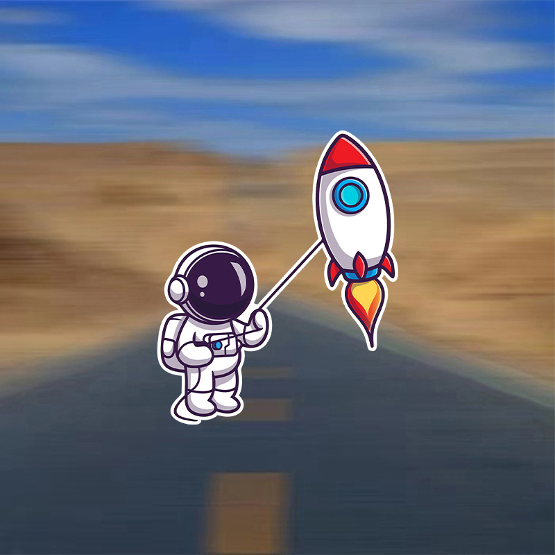 

Cute And Fun Cartoon Astronaut Launch Rocket Vinyl Sticker, Suitable For Car, Window, Water Cup And Other Stickers