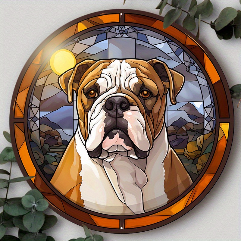 

1pc 8x8inch Aluminum Metal Sign Bulldog Welcome Wreath Sign, Winter Snowflake Rustic Metallic Tin Sign, Cute Dog Glass Decoration Wall, Suitable For Various Scenarios