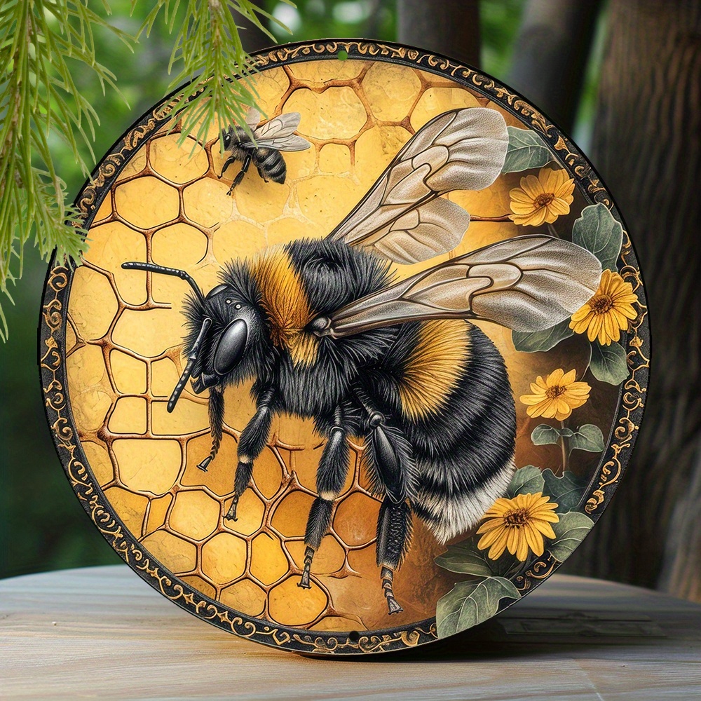 

1pc 8x8 Inch Spring Metal Sign Bee And Honeycomb Theme Decorationfaux Origami Window Decorations Round Wreath Sign Garden Decoration Valentine's Day Gifts M250