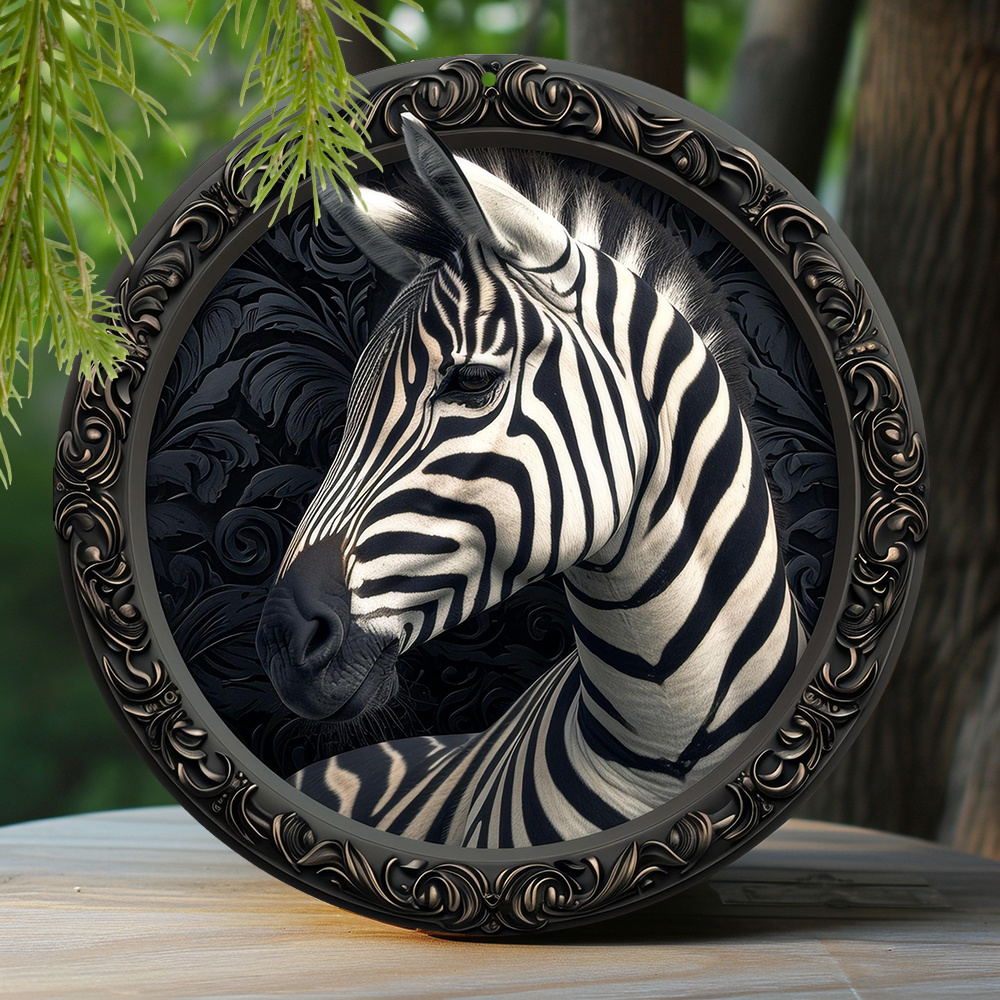 

1pc 8x8 Inch Spring Metal Sign Zebra Theme Decoration Faux Origami Window Decorations Round Wreath Sign Dormitory Decoration Boys Gifts M211