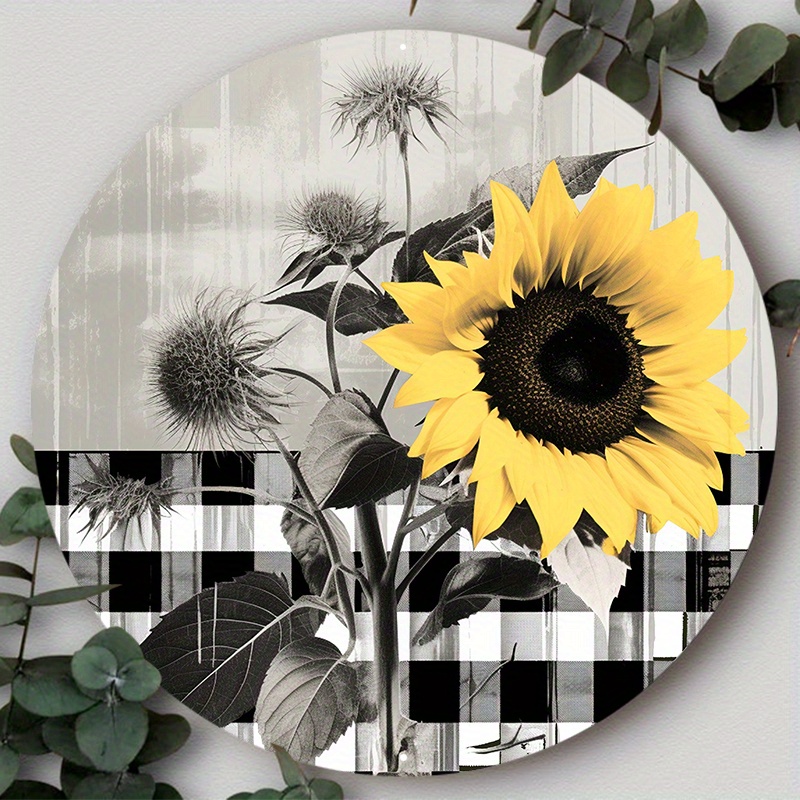 

1pc 8x8inch Aluminum Metal Sign, Flower Welcome Wreath Sign, Sunflower Decorative Wreath Sign, Wall Door Sign, For Home Kitchen Dining Room Bedroom Decor