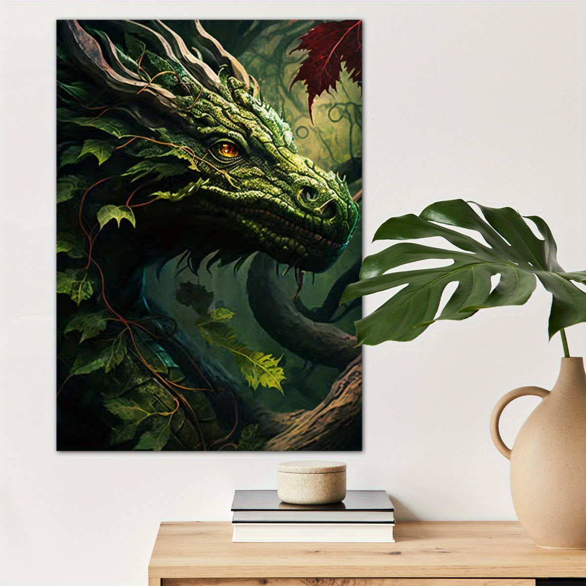 

1pc Green Dragon Poster Canvas Wall Art For Home Decor, Animal Lovers Poster Wall Decor High Quality Canvas Prints For Living Room Bedroom Kitchen Office Cafe Decor, Perfect Gift And Decoration