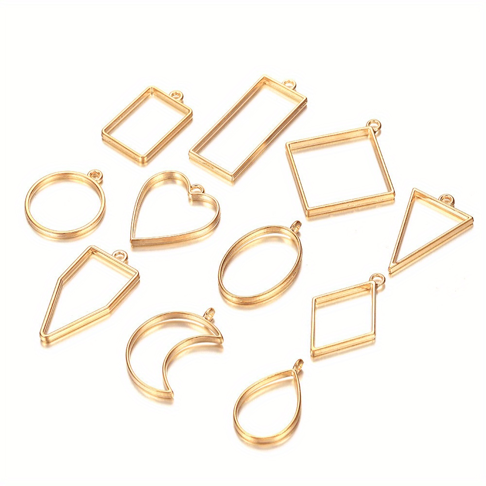 E-shop 11-teiliges Set Rahmenform geometrische hohle Metallrahmen Anhänger Schale, DIY Halsketten-Schmuckzubehör