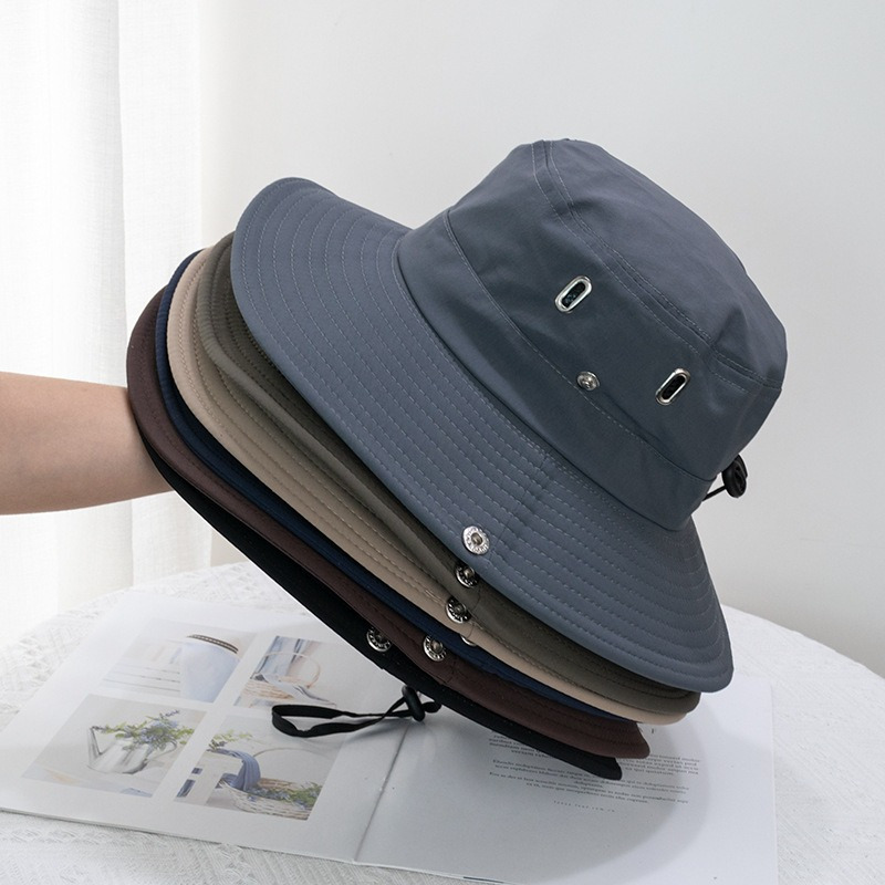 Rolled Brim Drawstring Sun Hat Unisex Quick Drying Mesh Breathable