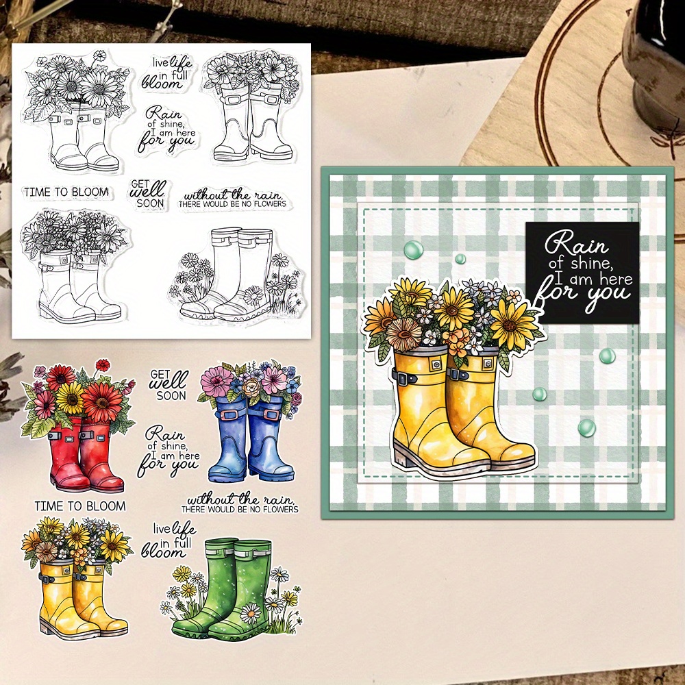 

Mangocraft Original Design Spring Sunflowers Floral In Rain Boots Clear Stamps Diy Scrapbooking Supplies Silicone Stamp For Cards Albums Decor Eid Al-adha Mubarak
