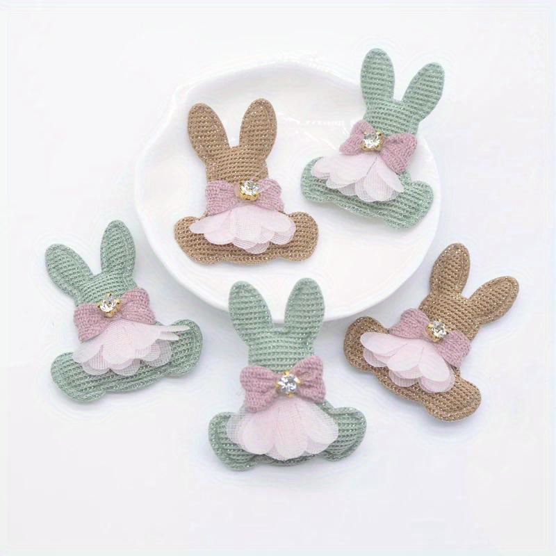 10pcs Sparkling Rabbit Mesh Rhinestone Appliques, 38x45mm - Perfect For , Hats, Headwear & Crafts