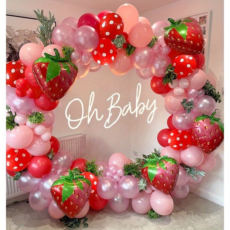 

Set, Strawberry Party Decoration Balloon Garland Arch Kit Strawberry Foil Balloons For Sweet Girl Berry First Themed Birthday Party Supplies Home Decor Valentine's Day Decor